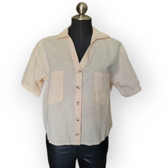 Linen Cotton Oversized Crop Top  ESQUALO Sz Small - Picture 3 of 11